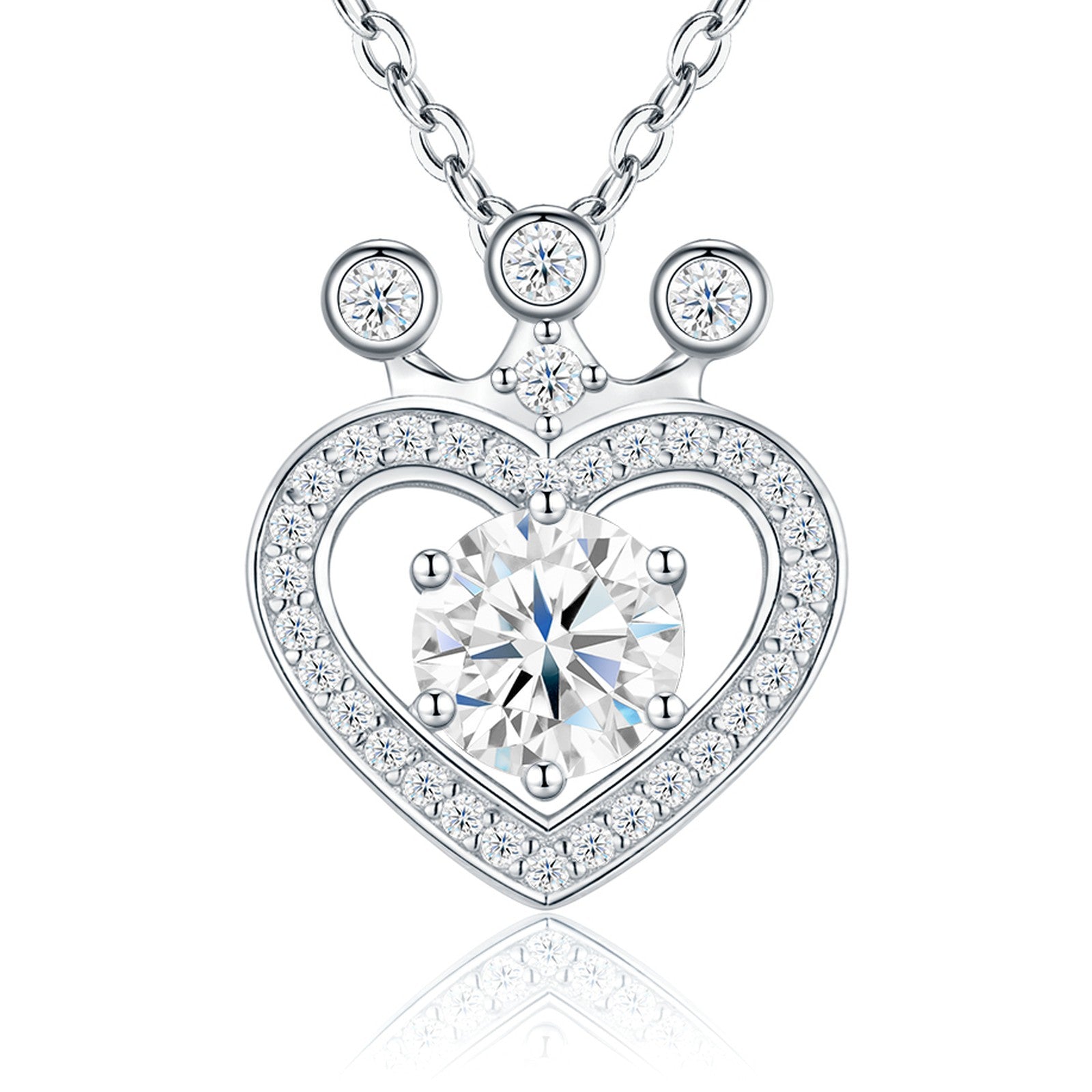 Reign 1 Carat Moissanite Crowned Heart Necklace in Sterling Silver — detail
