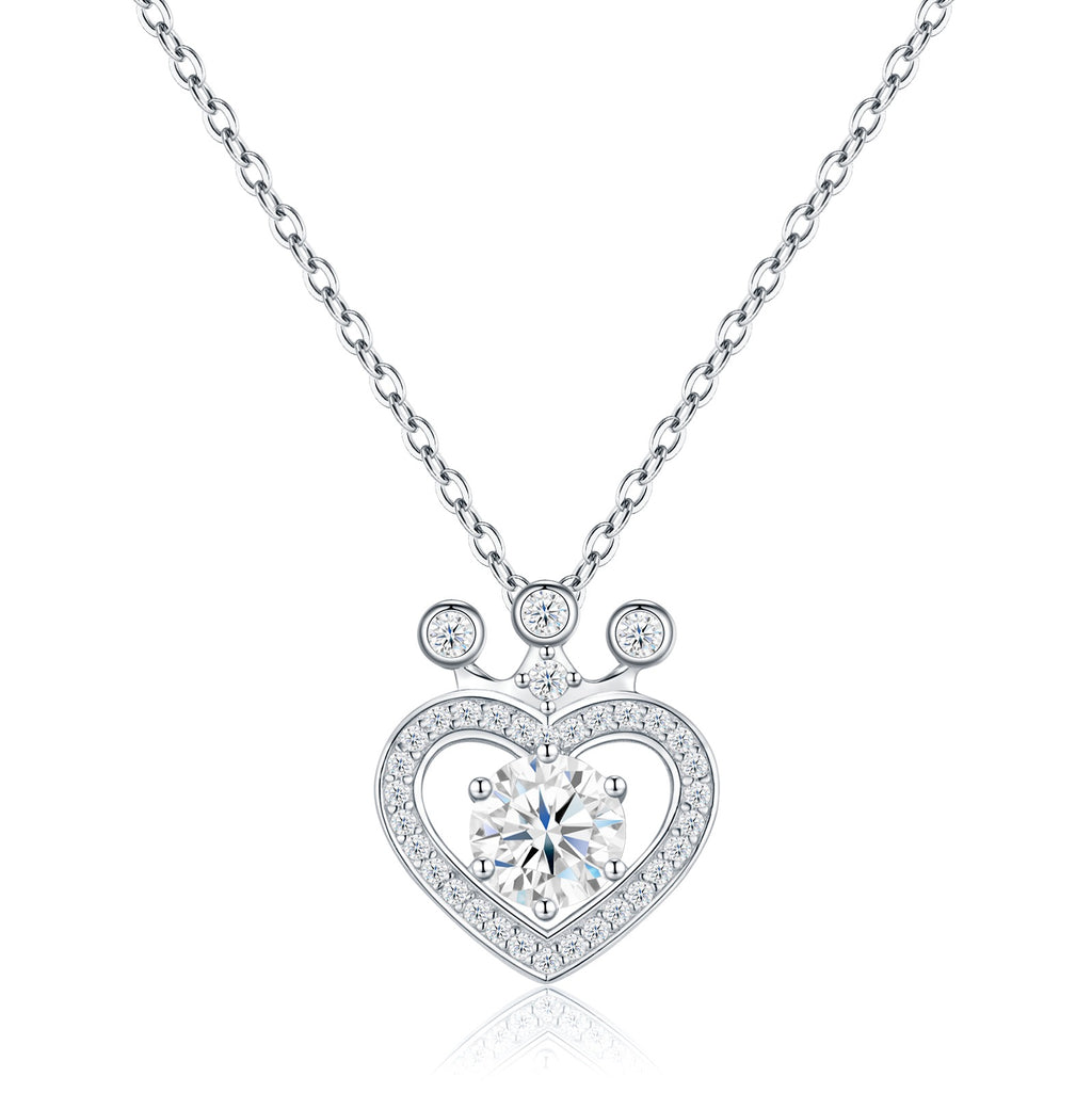 Reign 1 Carat Moissanite Crowned Heart Necklace in Sterling Silver