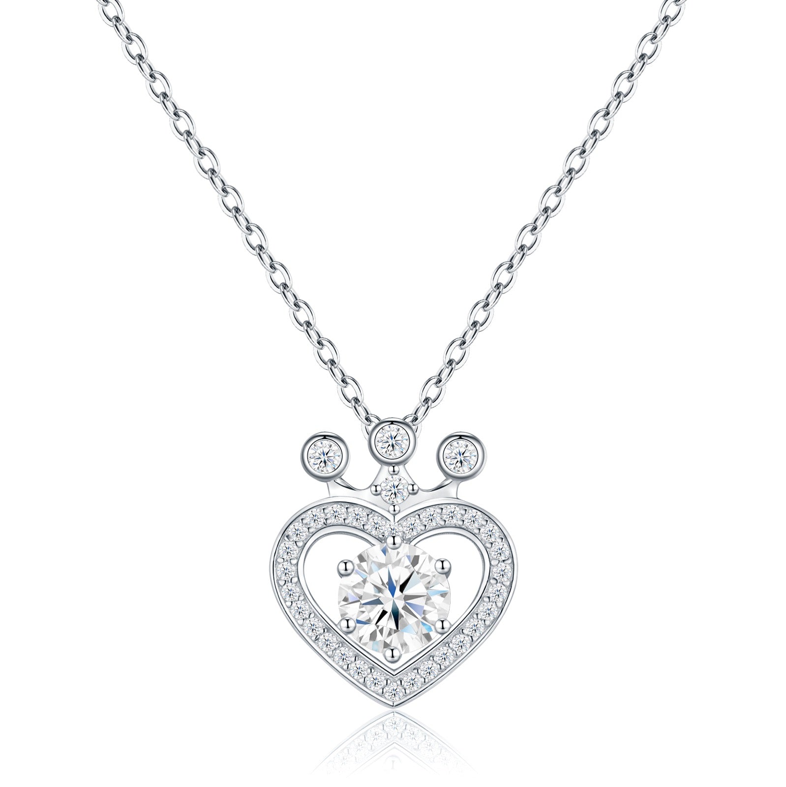 Reign 1 Carat Moissanite Crowned Heart Necklace in Sterling Silver