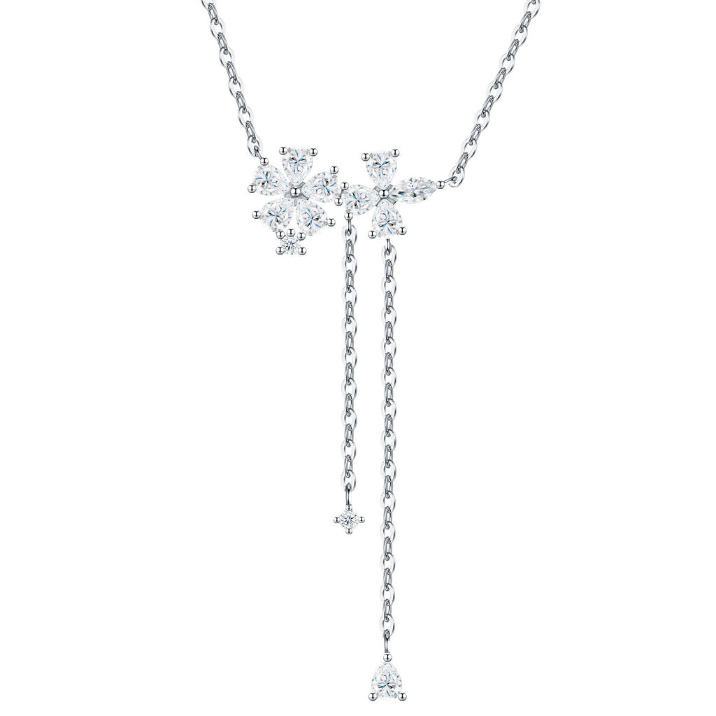 Comet Moissanite Celestial Lariat Necklace in Sterling Silver