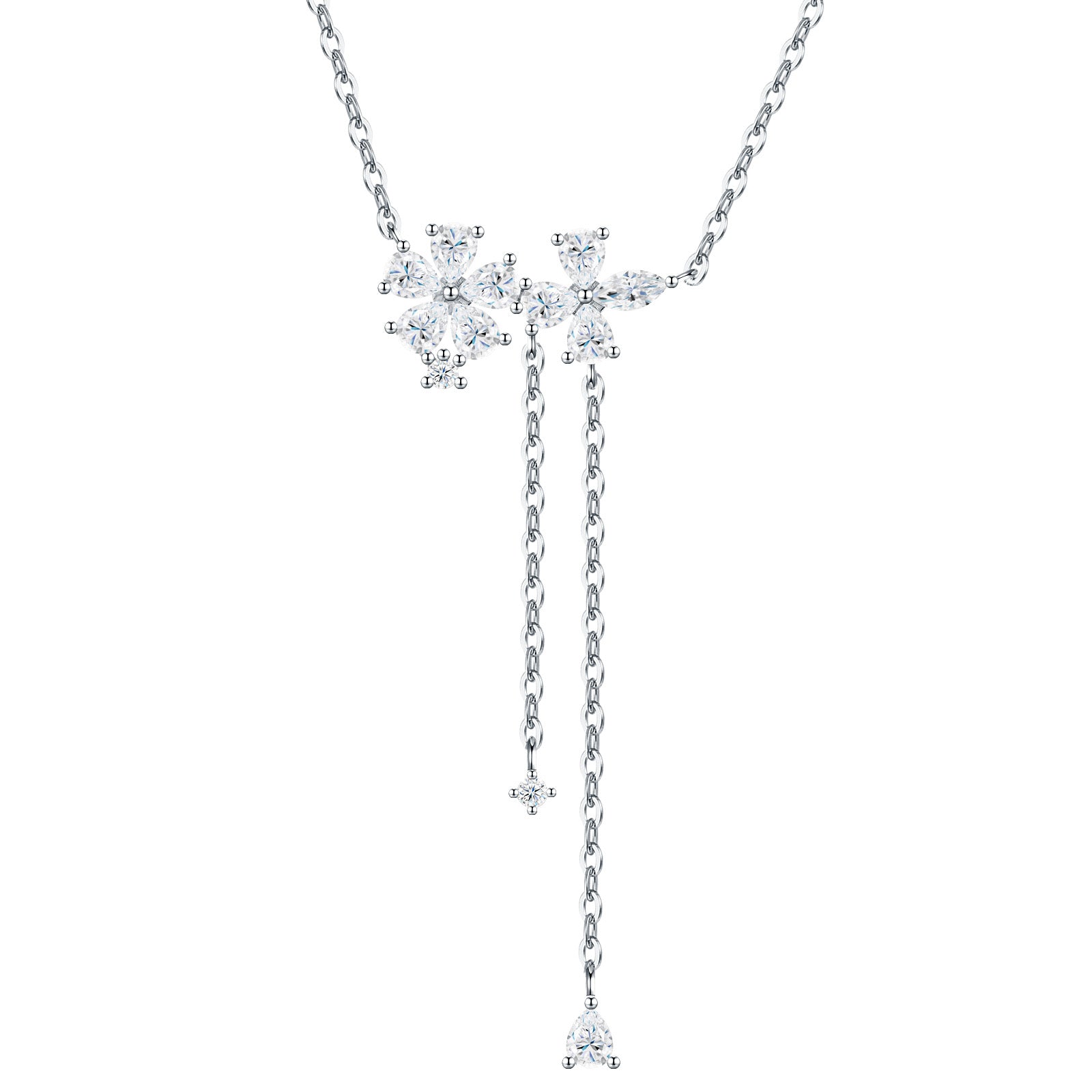 Comet Moissanite Celestial Lariat Necklace in Sterling Silver