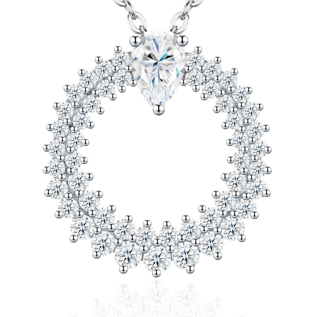 Corolla Moissanite Sunburst Wreath Necklace in Sterling Silver — detail
