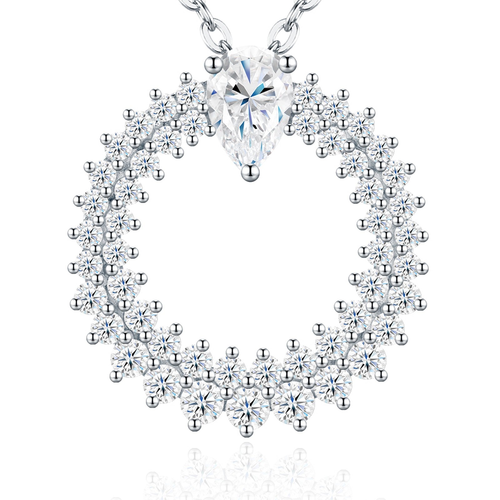 Corolla Moissanite Sunburst Wreath Necklace in Sterling Silver — detail