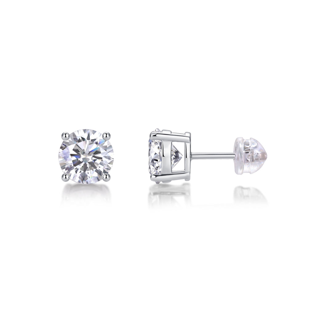 Pure Moissanite Stud Earrings in Sterling Silver