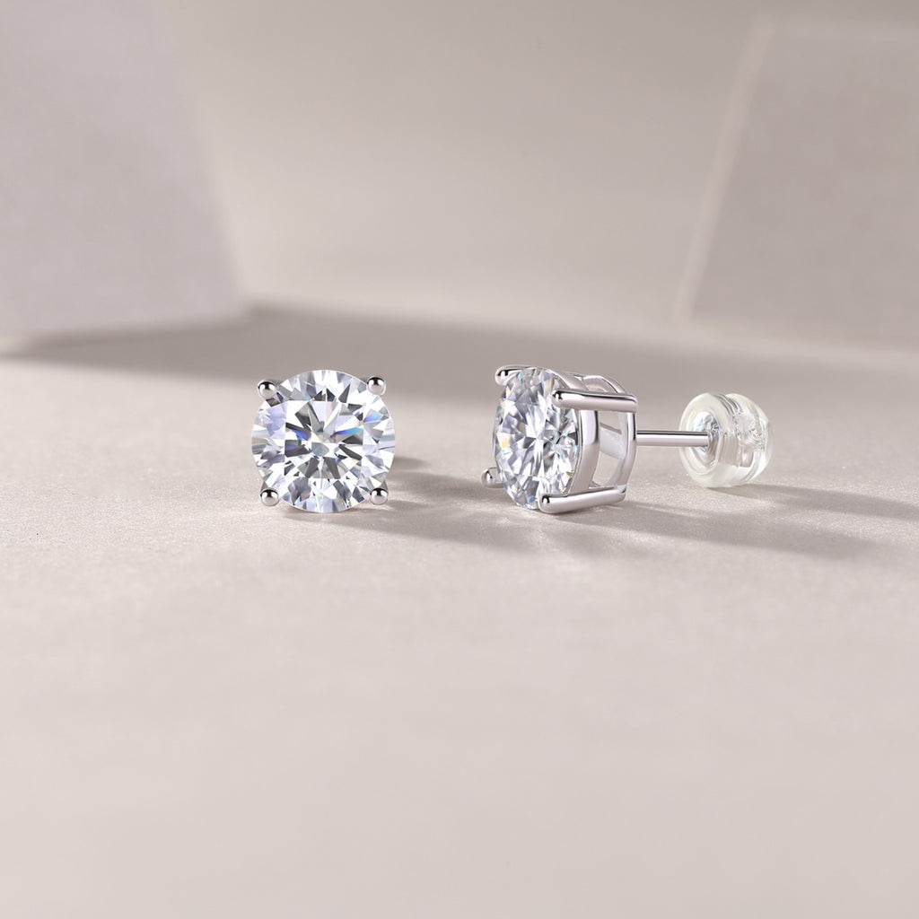 Pure Moissanite Stud Earrings in Sterling Silver