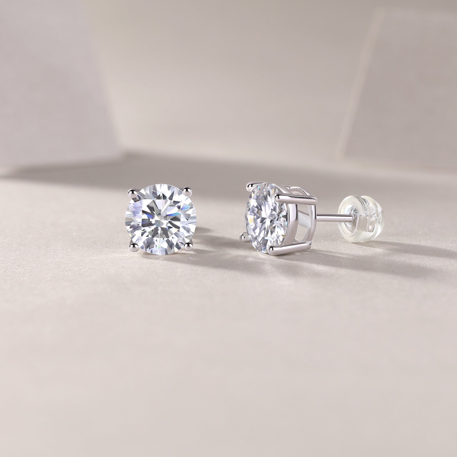 Pure Moissanite Stud Earrings in Sterling Silver
