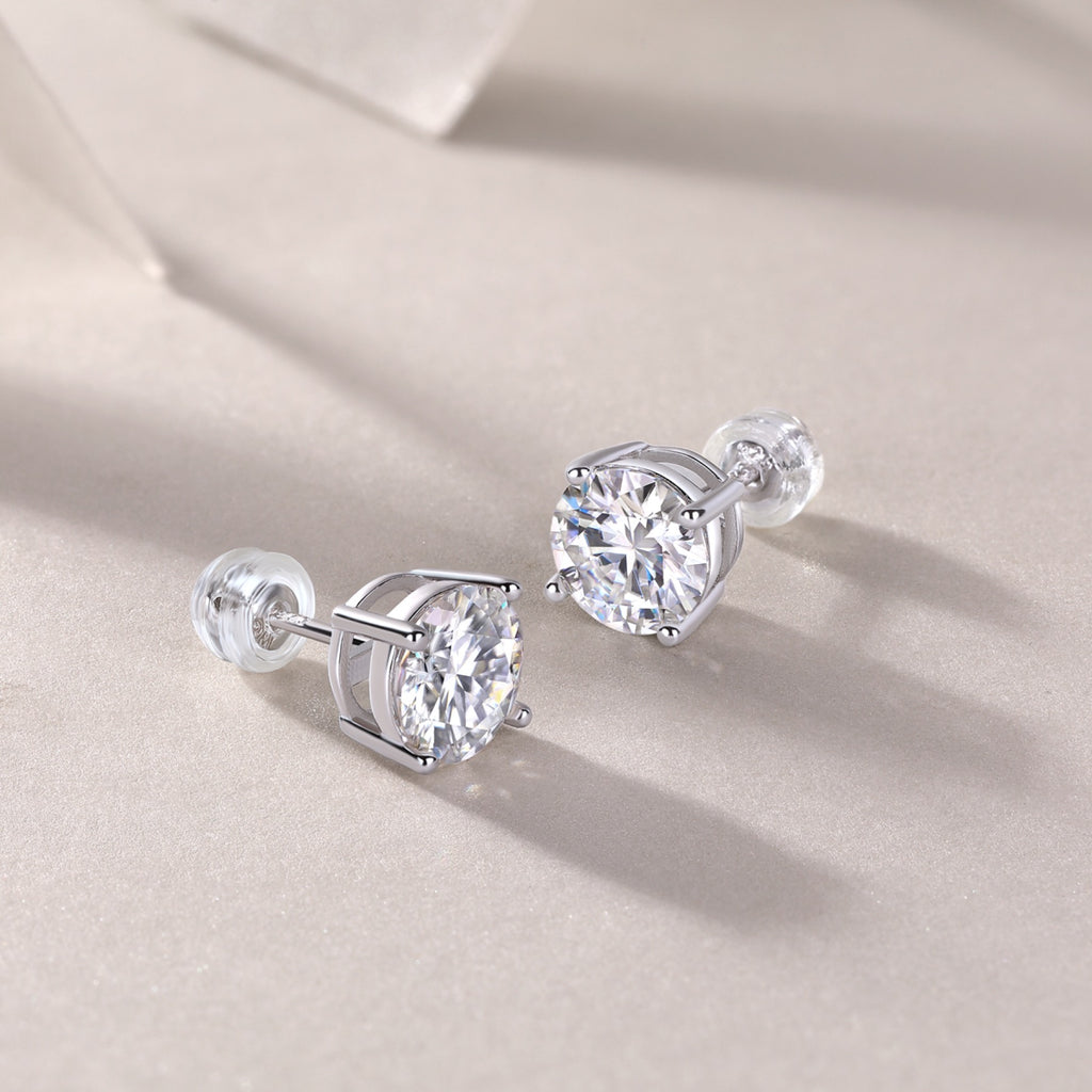 Pure Moissanite Stud Earrings in Sterling Silver