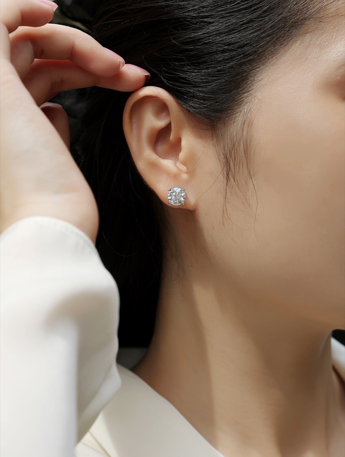 Pure Moissanite Stud Earrings in Sterling Silver