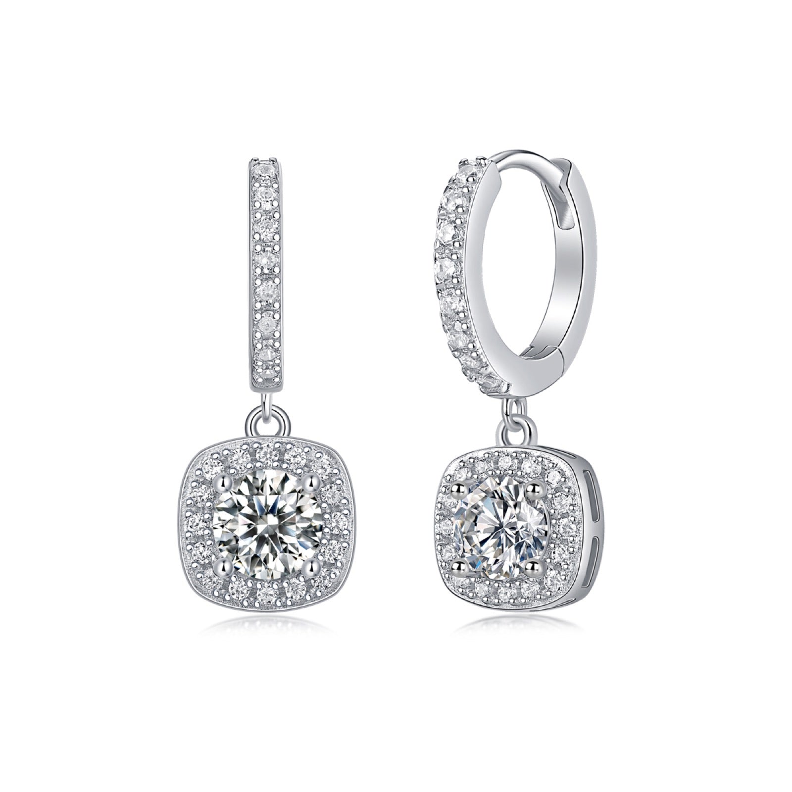 Dreamer Moissanite Huggie Drop Earrings in Sterling Silver
