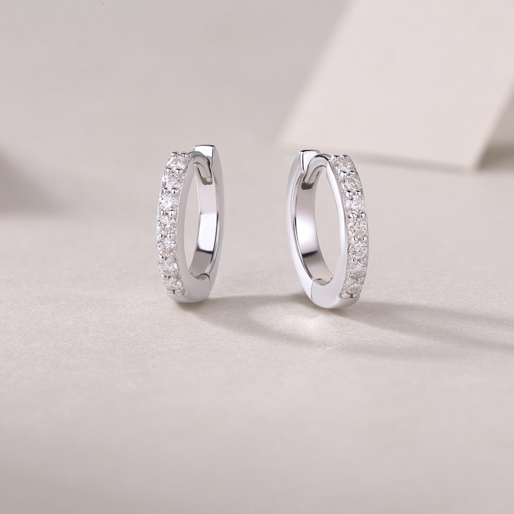 Resolute Moissanite Huggie Hoop Earrings in Sterling Silver