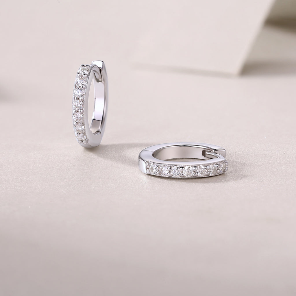Resolute Moissanite Huggie Hoop Earrings in Sterling Silver