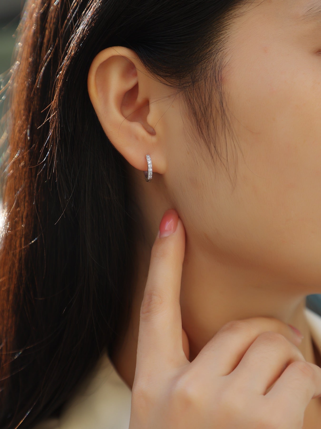 Resolute Moissanite Huggie Hoop Earrings in Sterling Silver