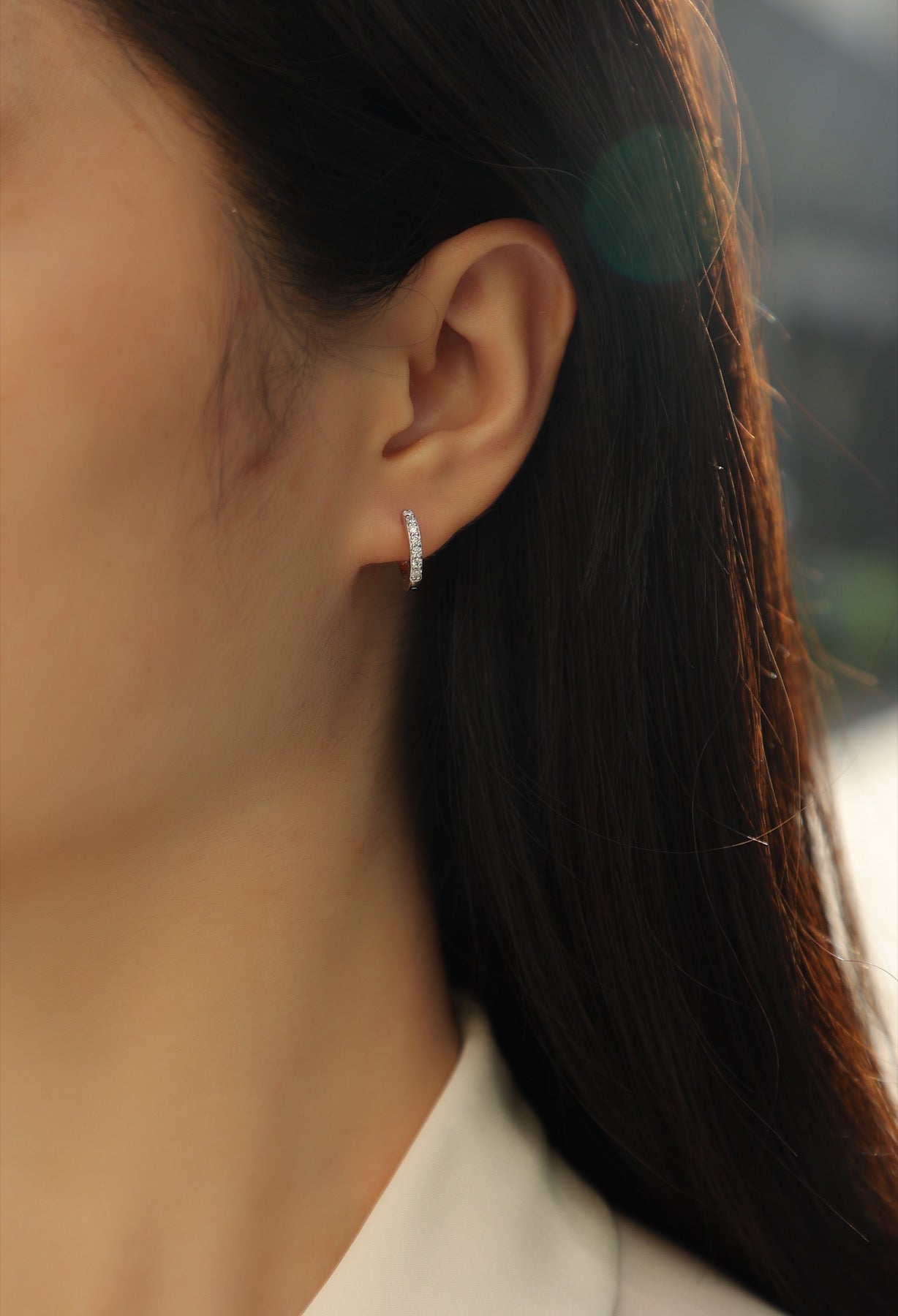 Resolute Moissanite Huggie Hoop Earrings in Sterling Silver