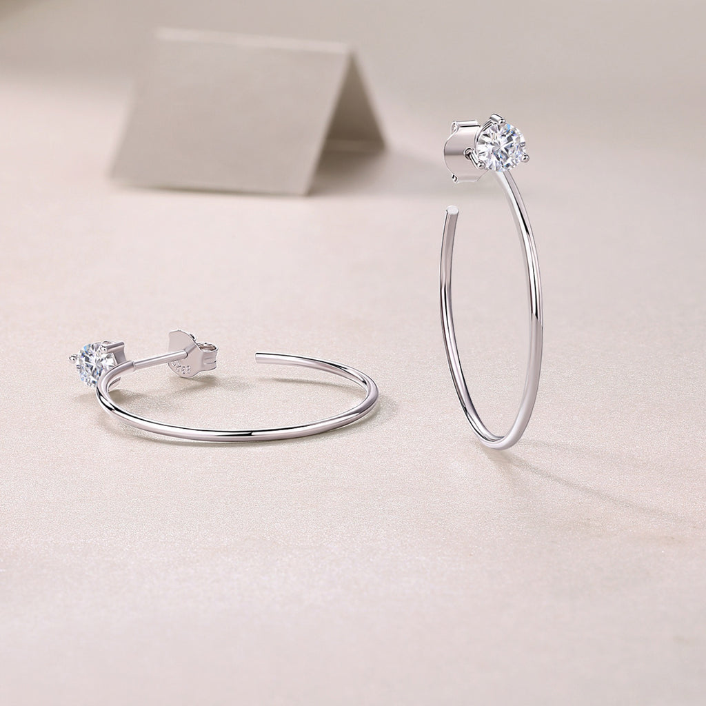 Whimsy Moissanite Open Hoop Earrings in Sterling Silver
