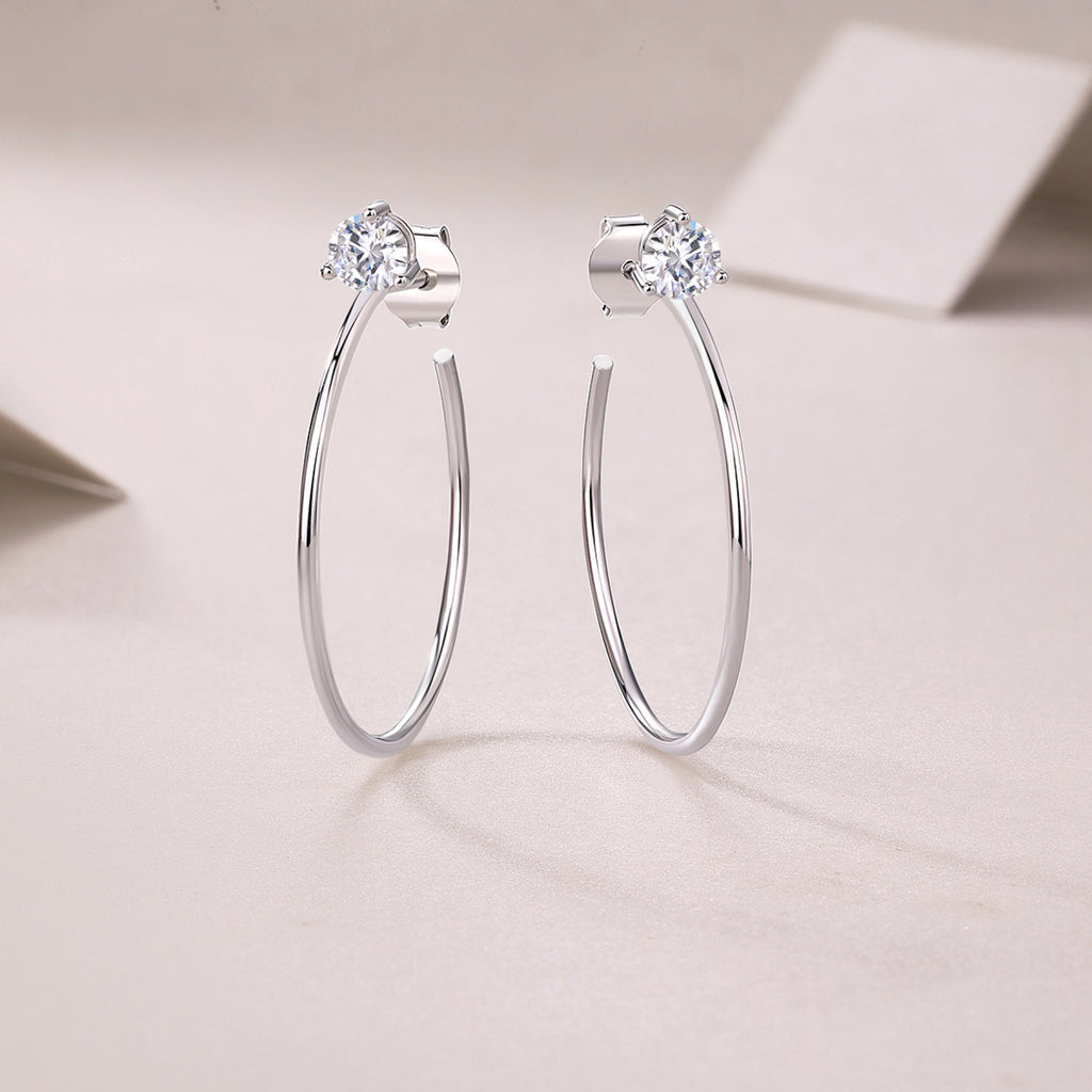 Whimsy Moissanite Open Hoop Earrings in Sterling Silver