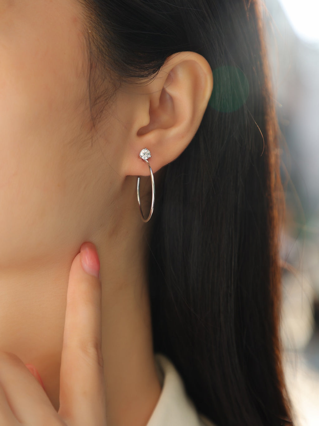 Whimsy Moissanite Open Hoop Earrings in Sterling Silver