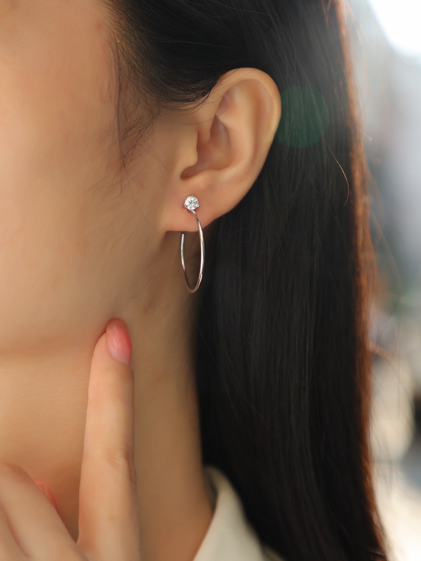 Whimsy Moissanite Open Hoop Earrings in Sterling Silver