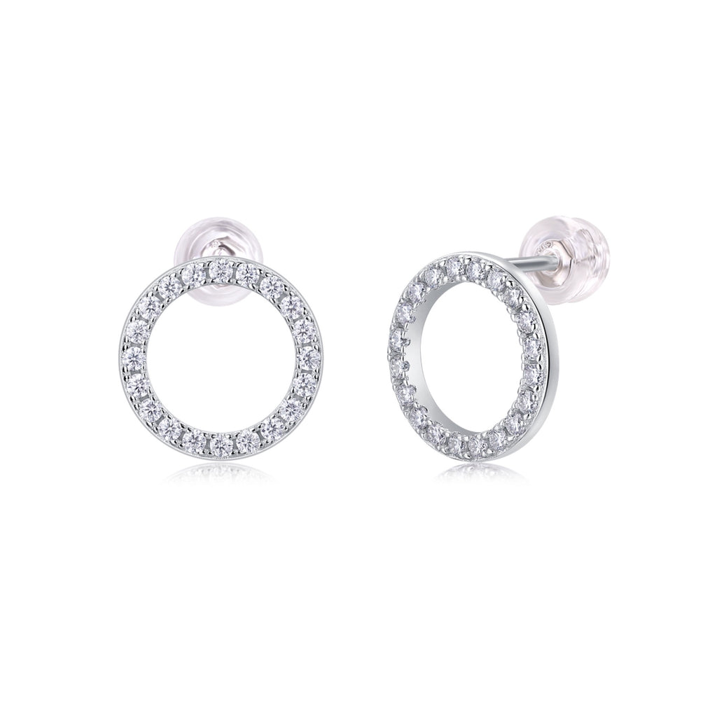 Quest Moissanite Circle Stud Earrings in Sterling Silver