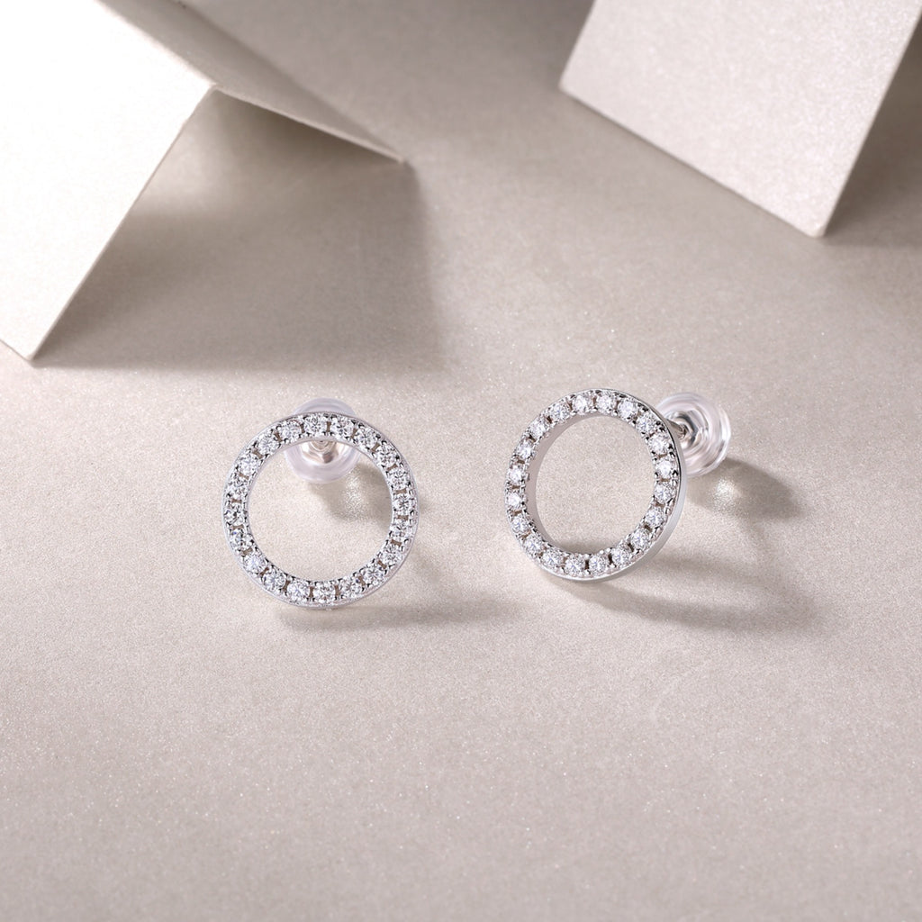 Quest Moissanite Circle Stud Earrings in Sterling Silver