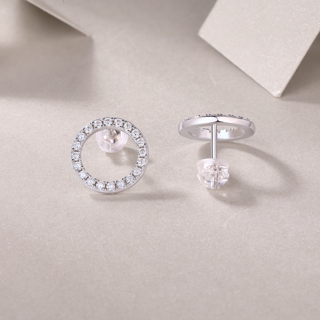 Quest Moissanite Circle Stud Earrings in Sterling Silver