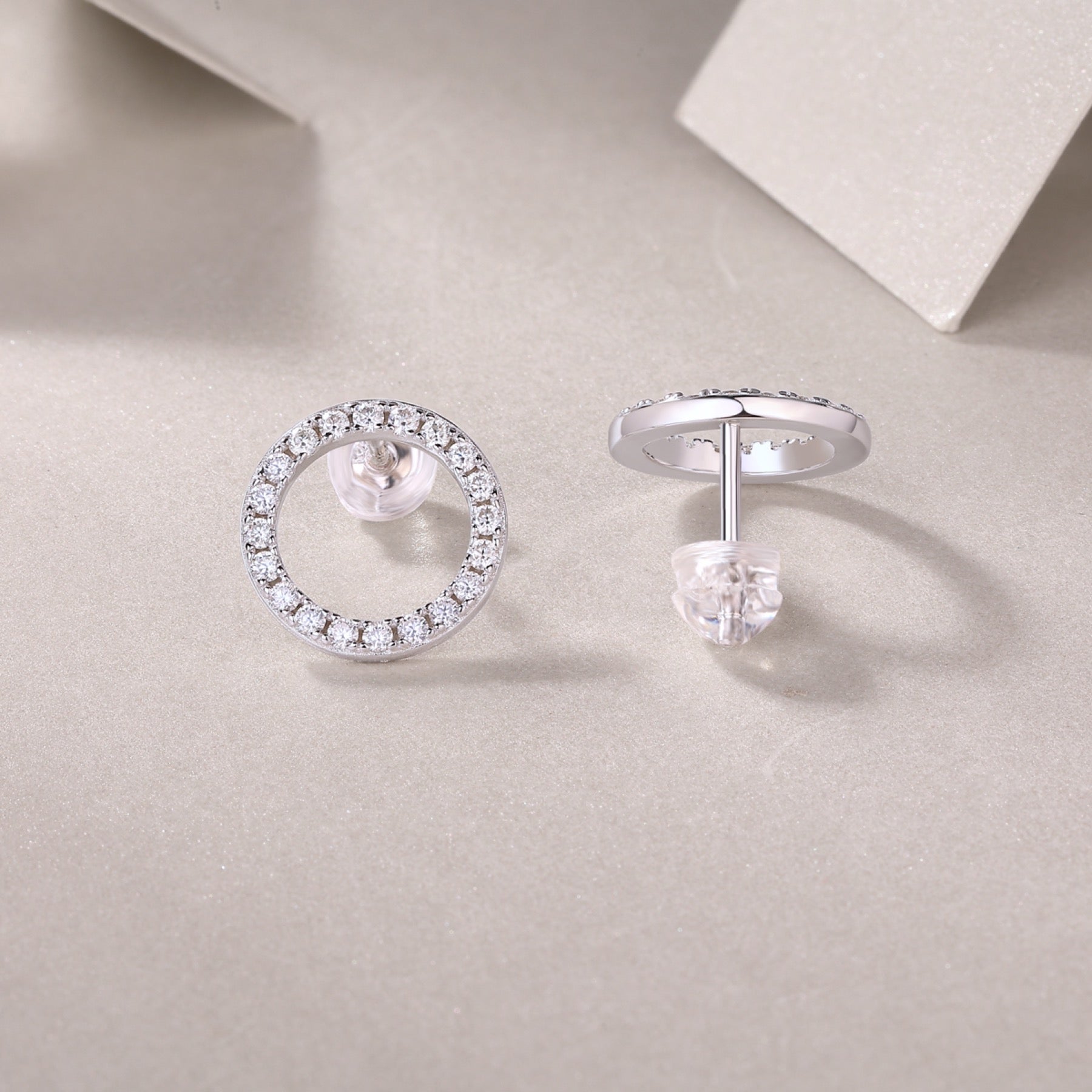 Quest Moissanite Circle Stud Earrings in Sterling Silver