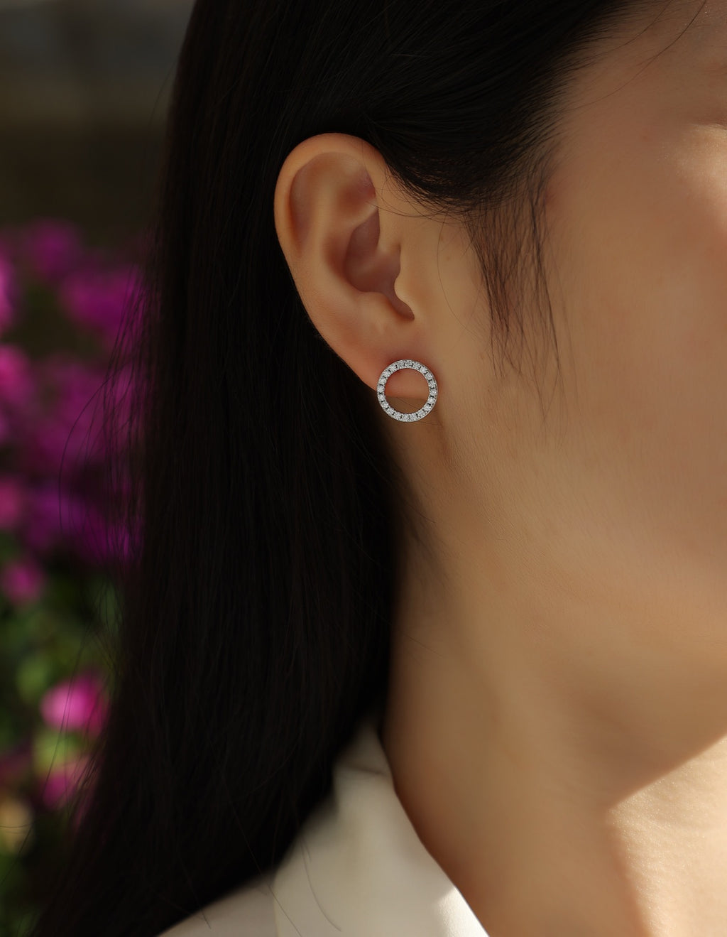 Quest Moissanite Circle Stud Earrings in Sterling Silver