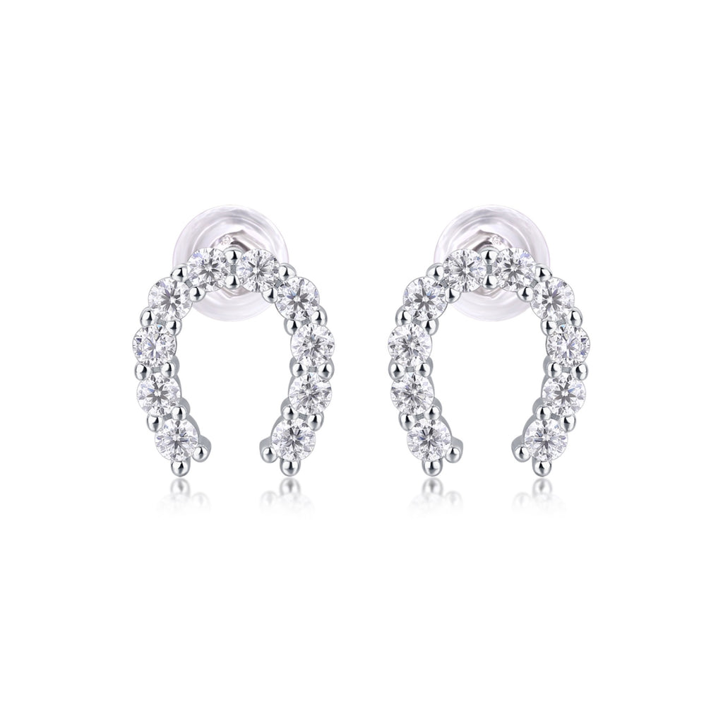 Charmed Moissanite Horseshoe Stud Earrings in Sterling Silver