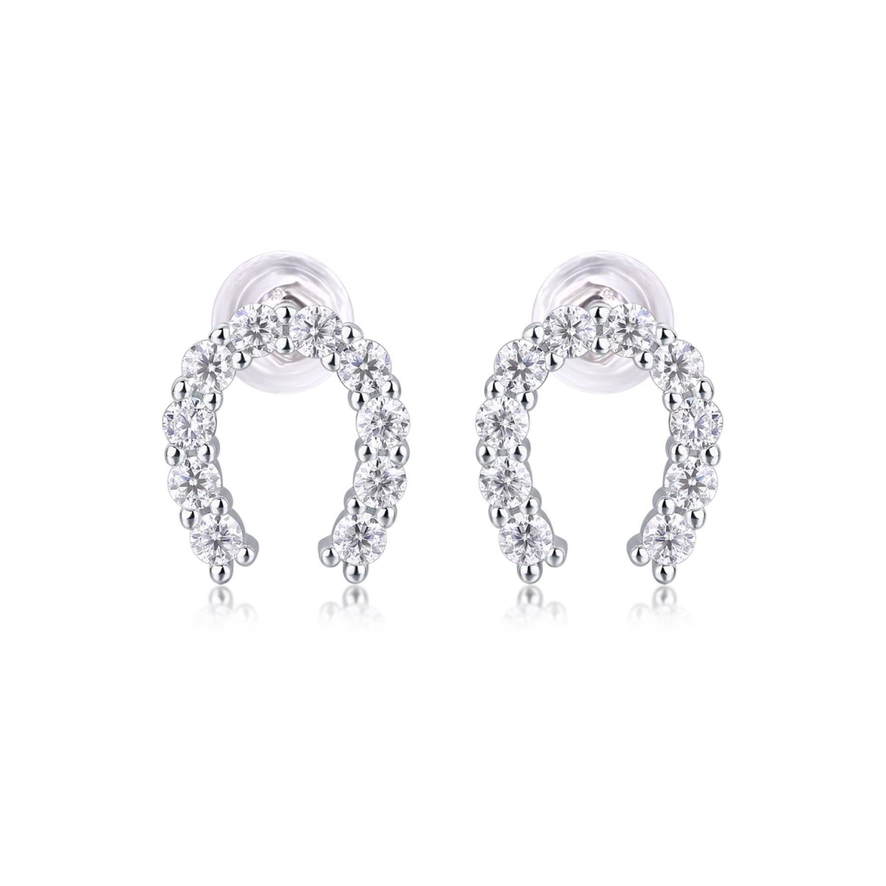 Charmed Moissanite Horseshoe Stud Earrings in Sterling Silver