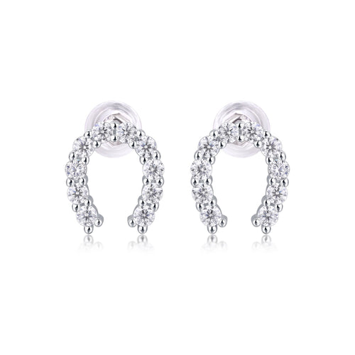 Charmed Moissanite Horseshoe Stud Earrings in Sterling Silver