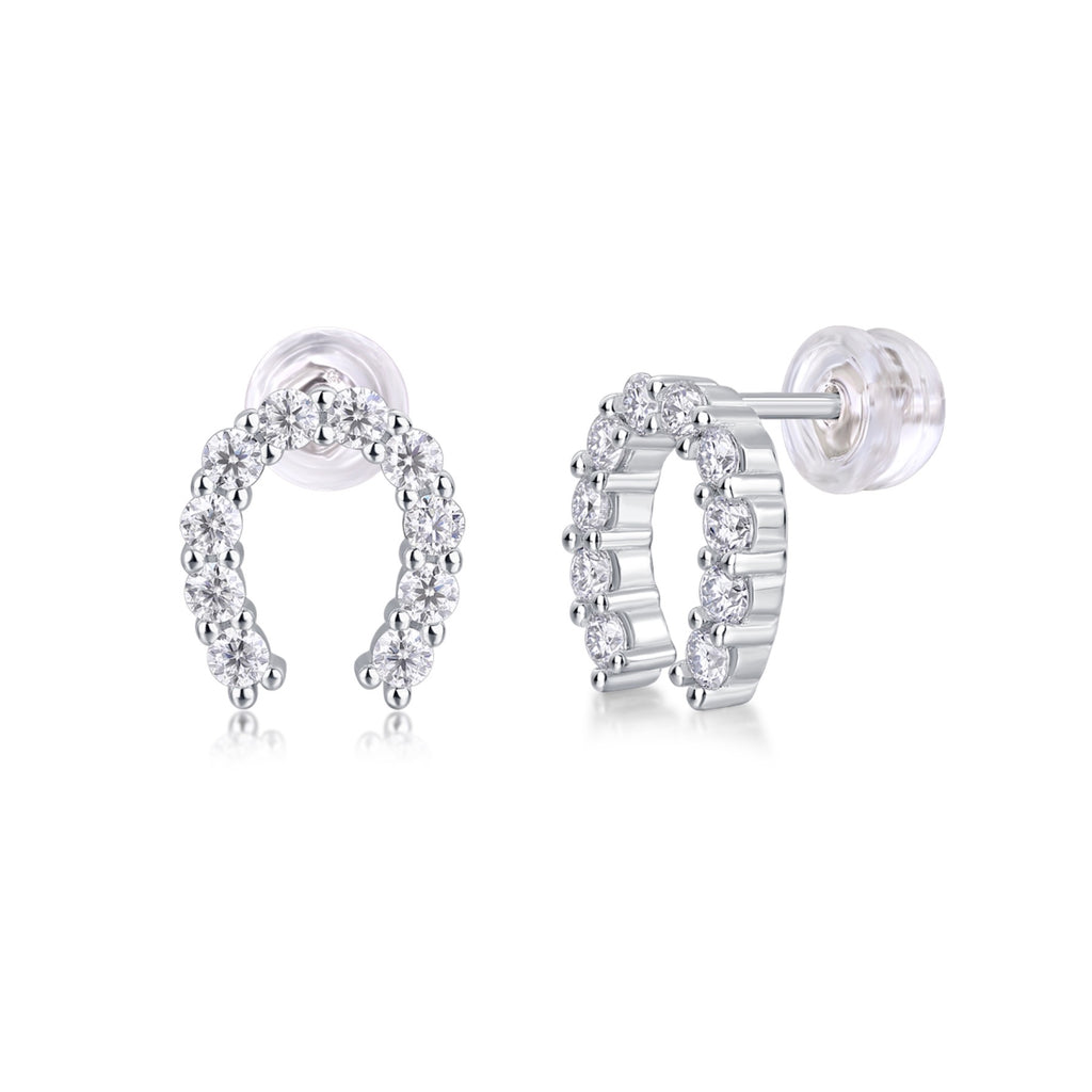 Charmed Moissanite Horseshoe Stud Earrings in Sterling Silver