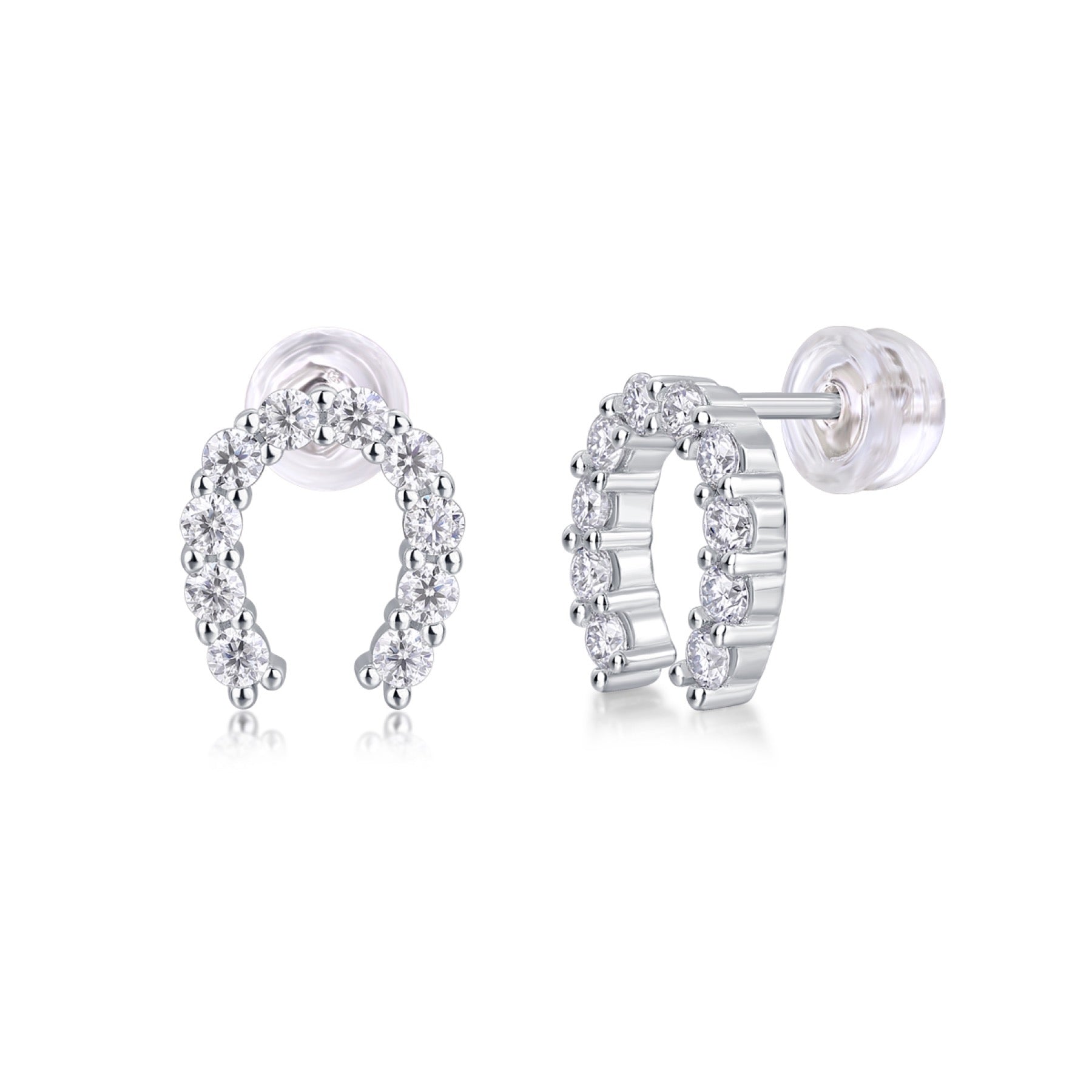 Charmed Moissanite Horseshoe Stud Earrings in Sterling Silver