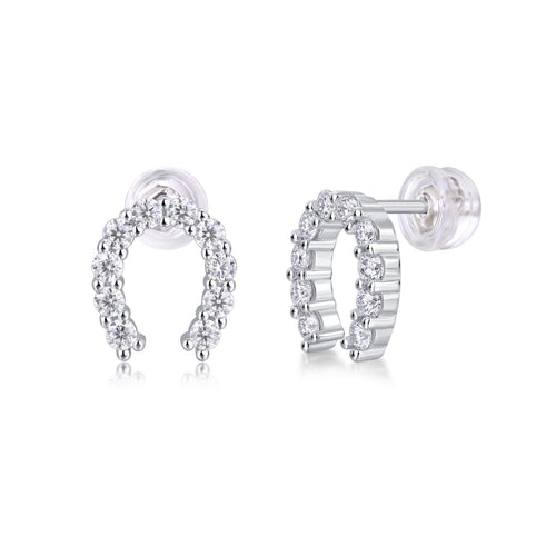 Charmed Moissanite Horseshoe Stud Earrings in Sterling Silver