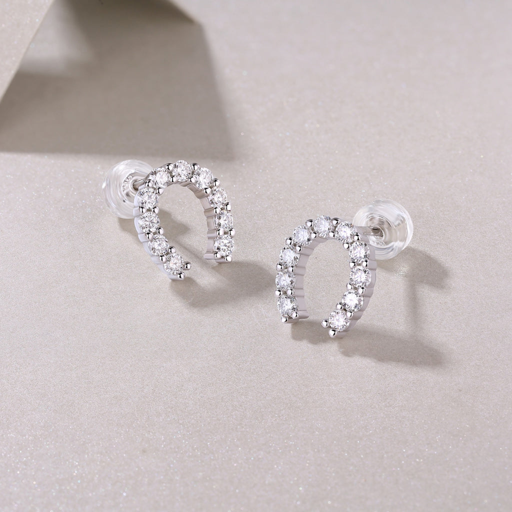 Charmed Moissanite Horseshoe Stud Earrings in Sterling Silver