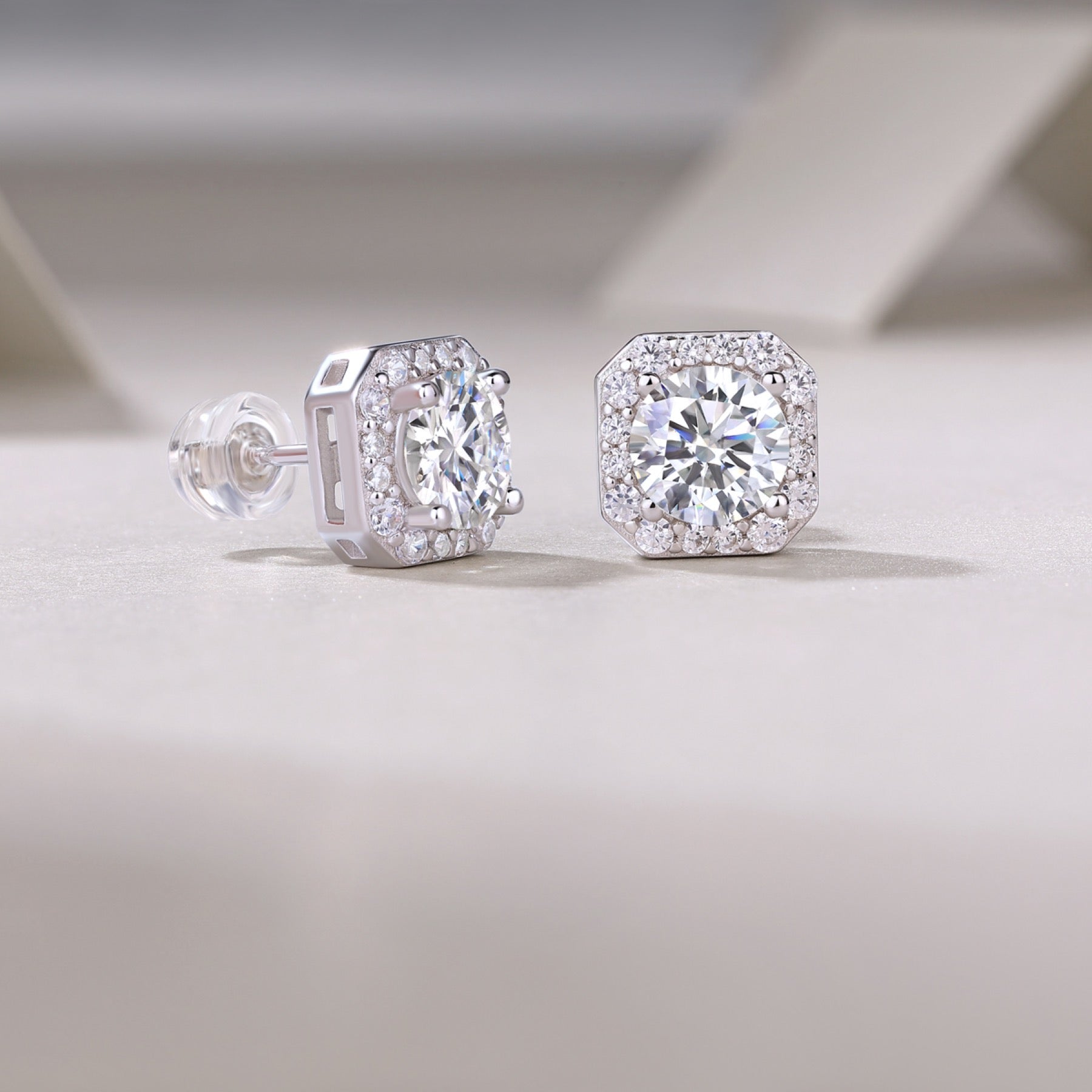 Rosa 1 Carat Moissanite Stud Earrings in Sterling Silver