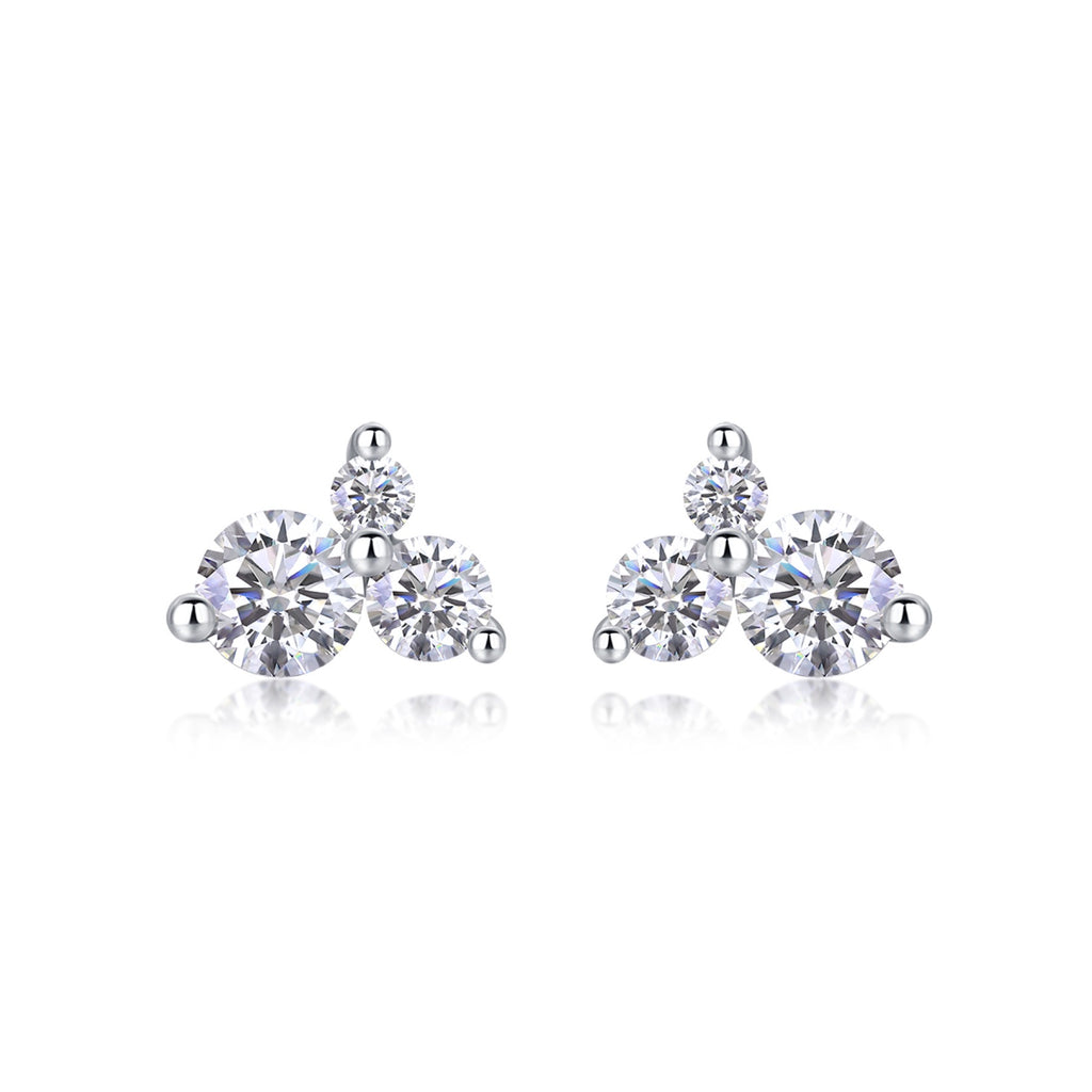 Trine Moissanite Cluster Stud Earrings in Sterling Silver