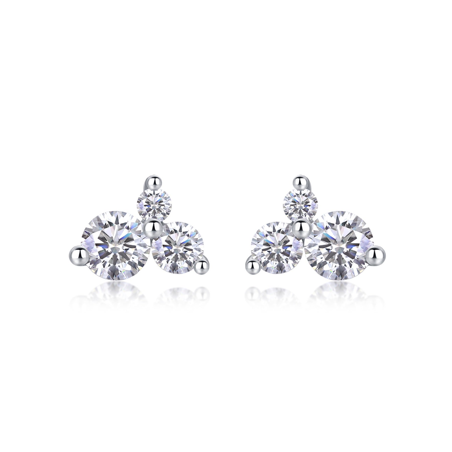 Trine Moissanite Cluster Stud Earrings in Sterling Silver