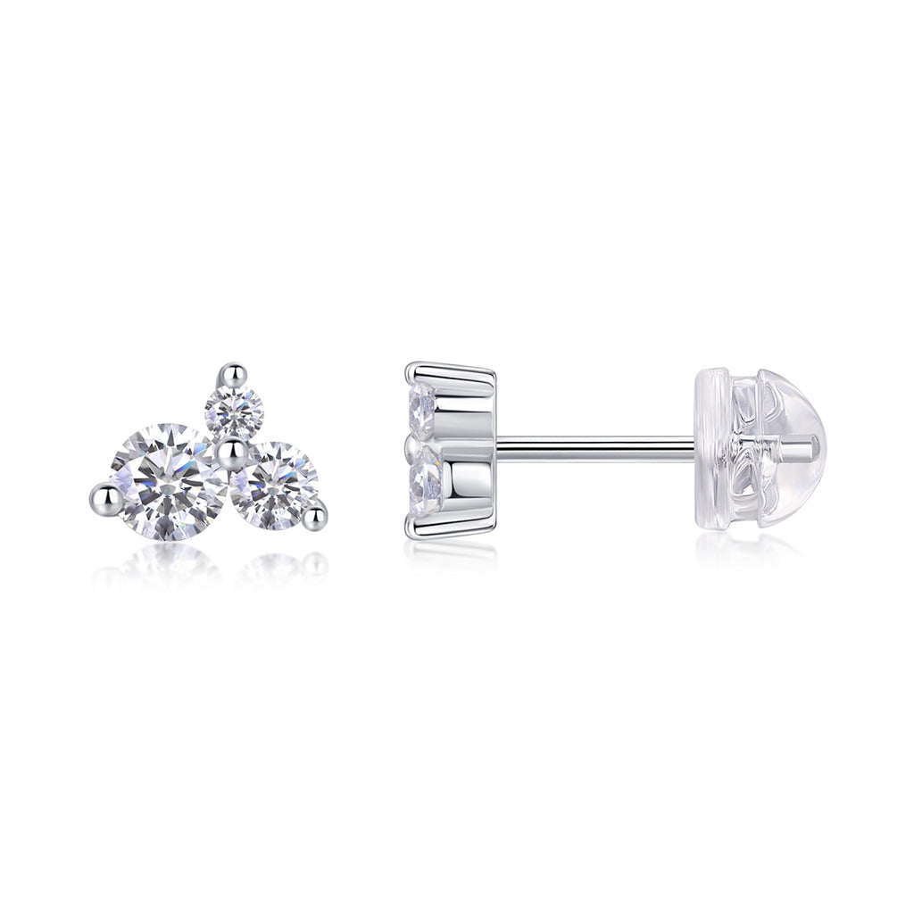 Trine Moissanite Cluster Stud Earrings in Sterling Silver