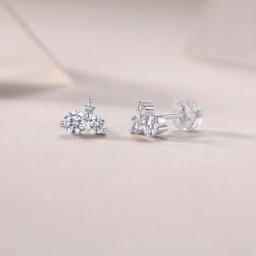 Trine Moissanite Cluster Stud Earrings in Sterling Silver
