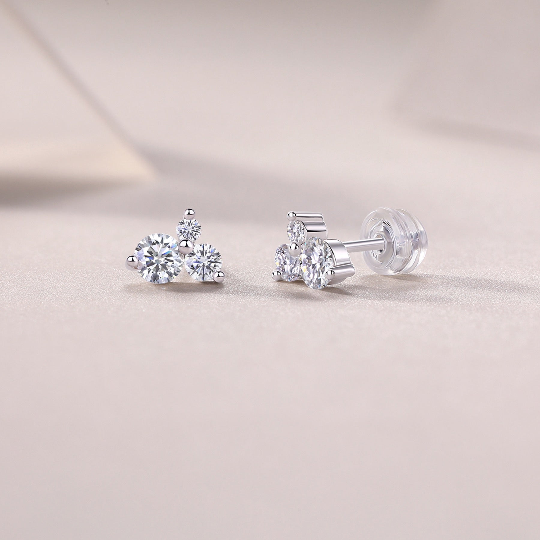 Trine Moissanite Cluster Stud Earrings in Sterling Silver