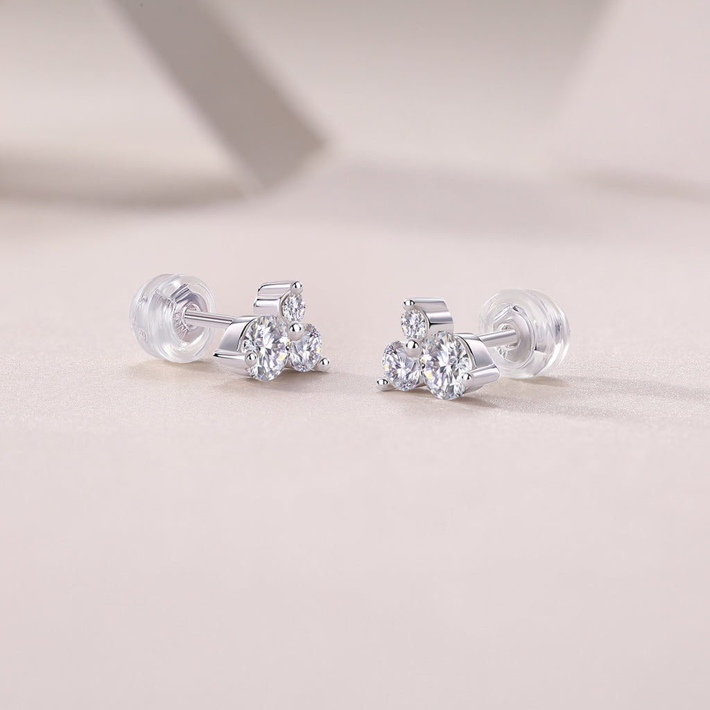 Trine Moissanite Cluster Stud Earrings in Sterling Silver