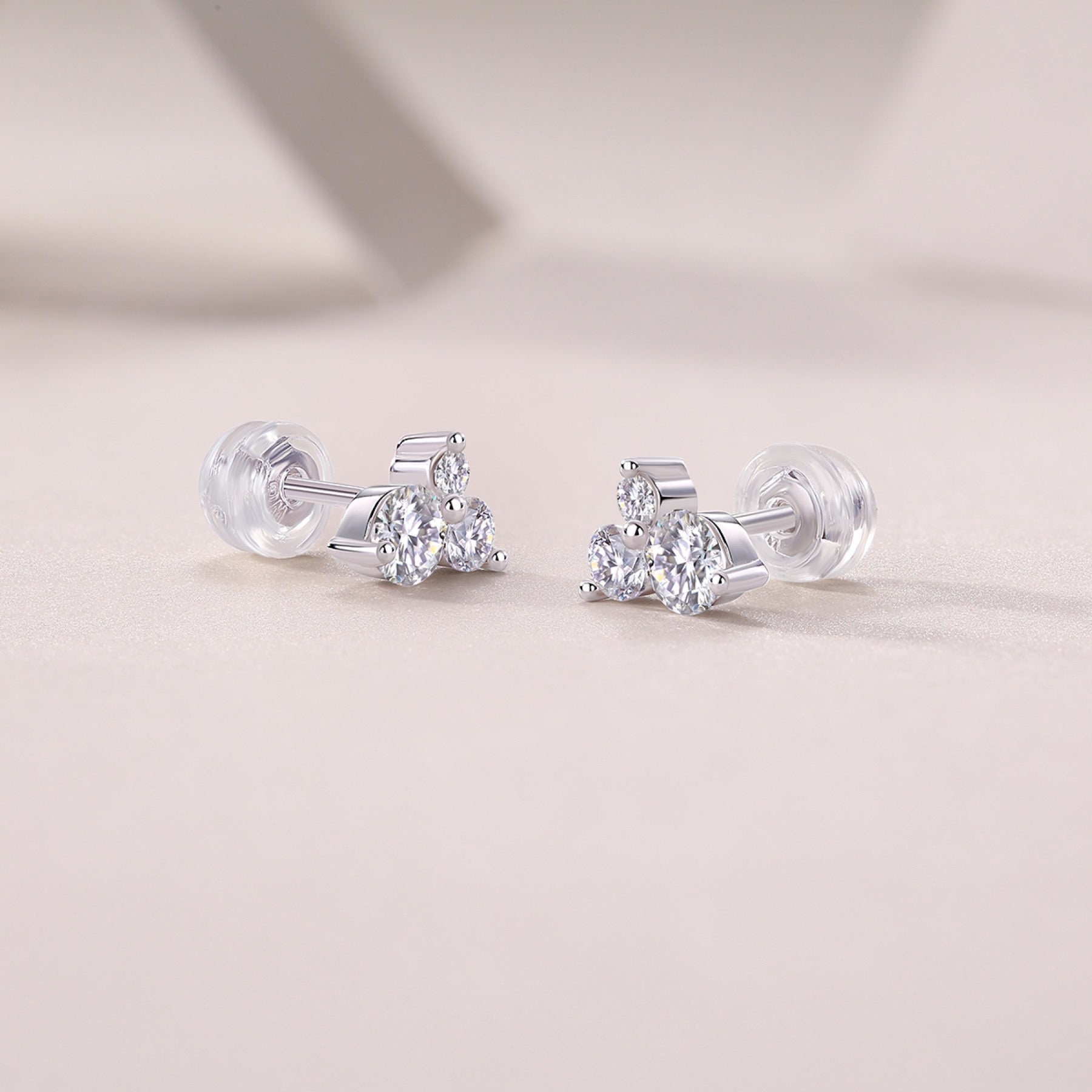 Trine Moissanite Cluster Stud Earrings in Sterling Silver