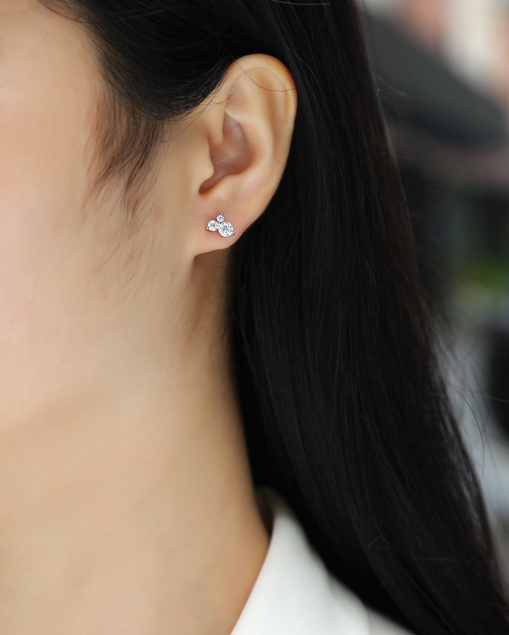 Trine Moissanite Cluster Stud Earrings in Sterling Silver