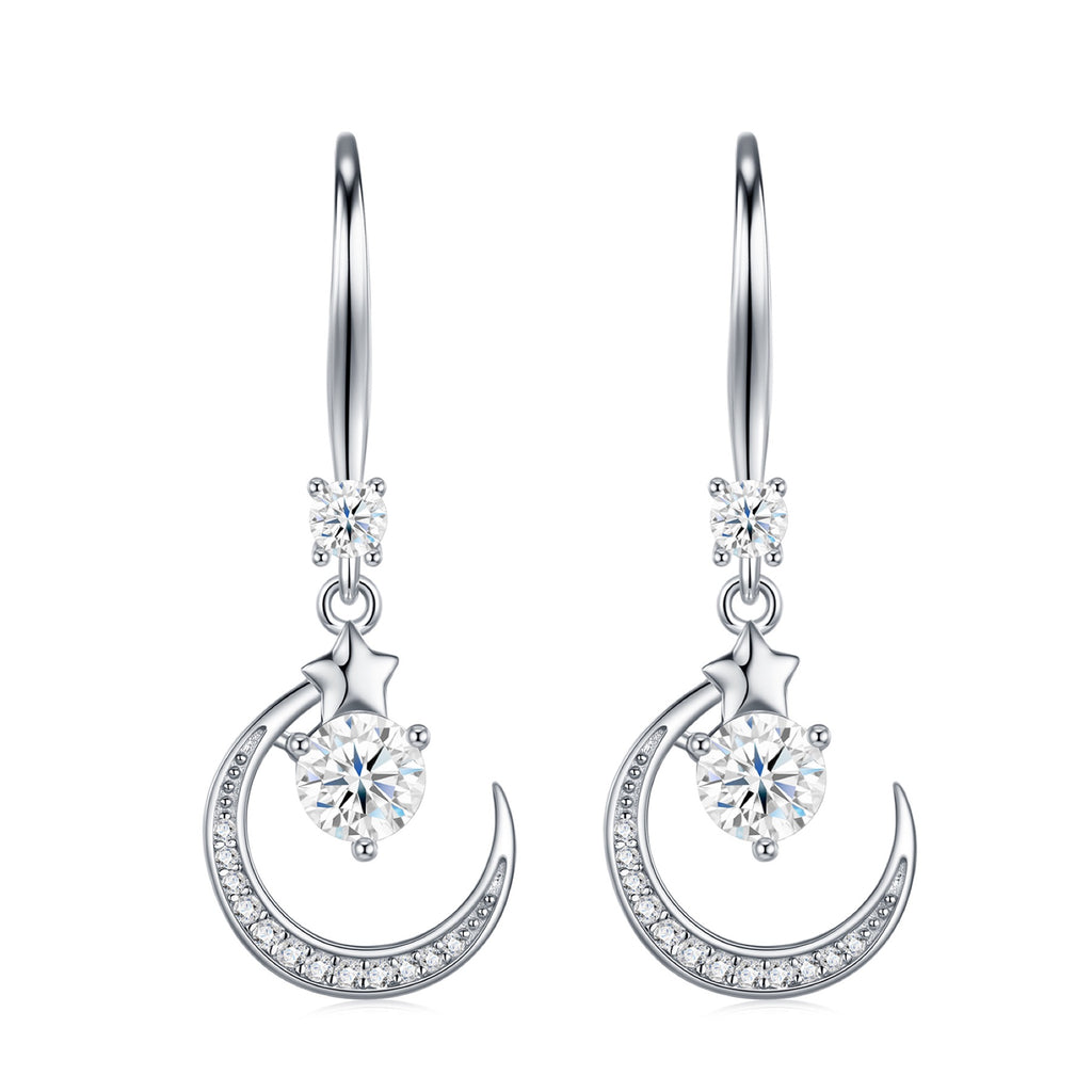 Lunette Moissanite Crescent Drop Earrings in Sterling Silver