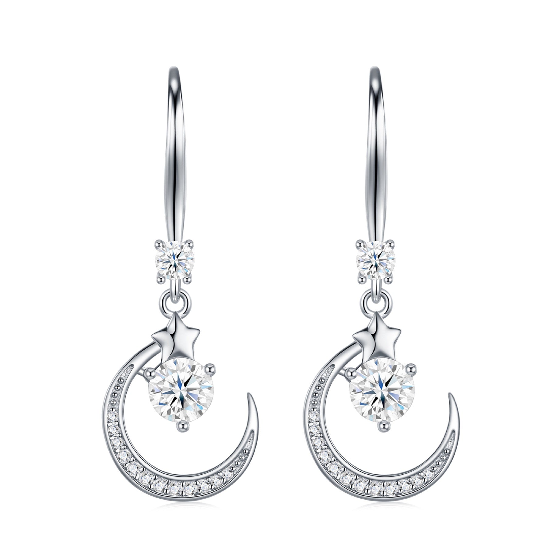 Lunette Moissanite Crescent Drop Earrings in Sterling Silver