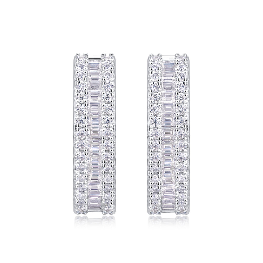 Prism Moissanite Baguette Huggie Hoop Earrings in Sterling Silver