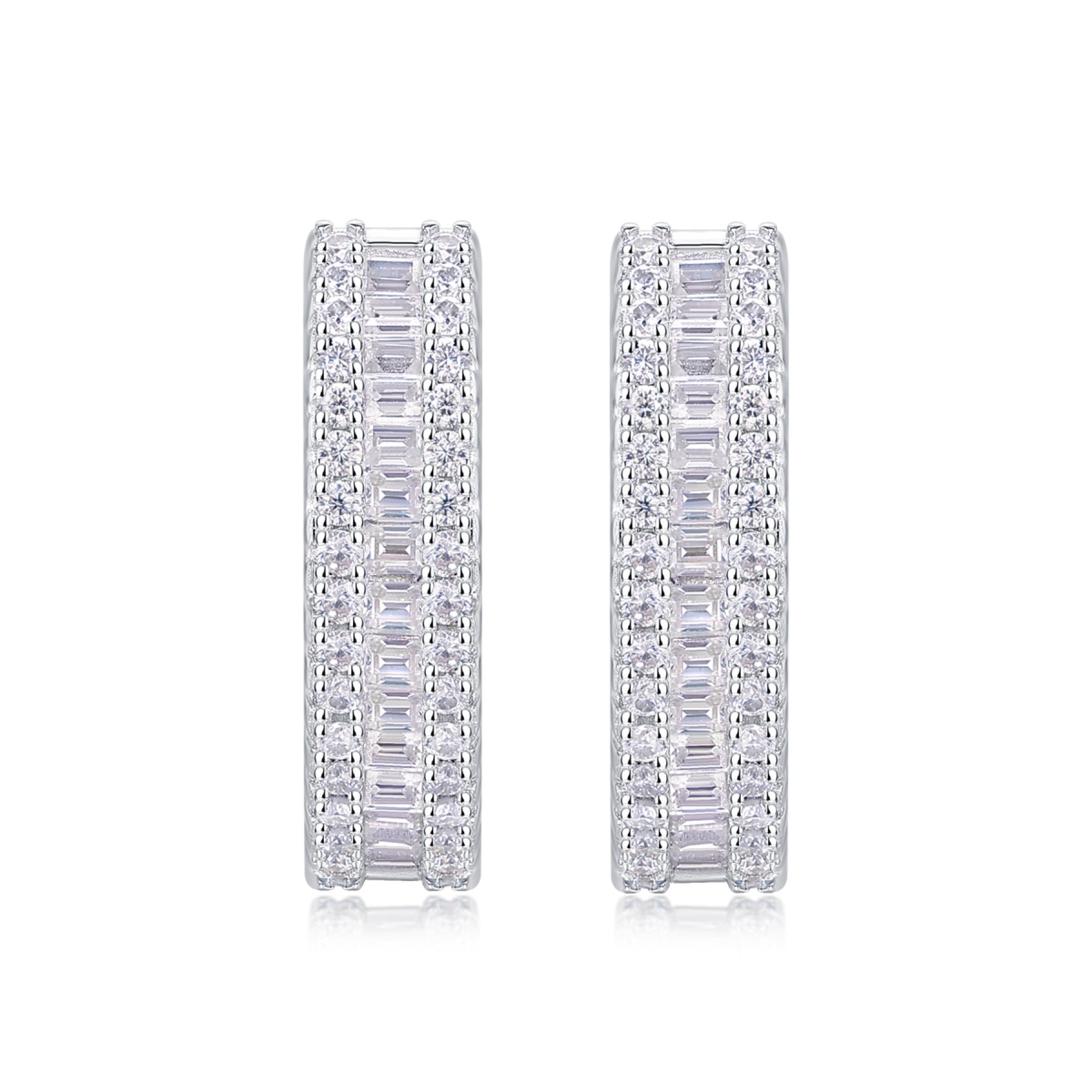 Prism Moissanite Baguette Huggie Hoop Earrings in Sterling Silver