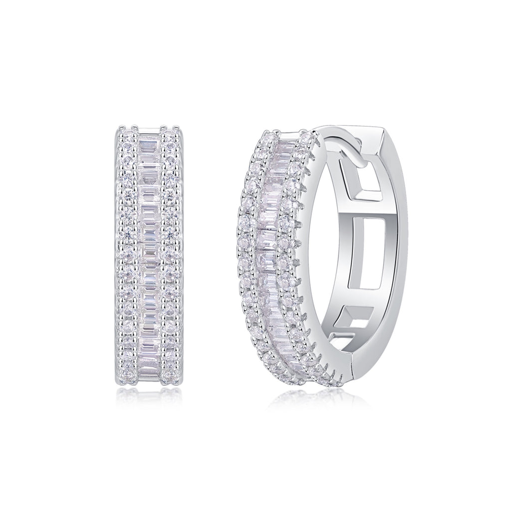 Prism Moissanite Baguette Huggie Hoop Earrings in Sterling Silver