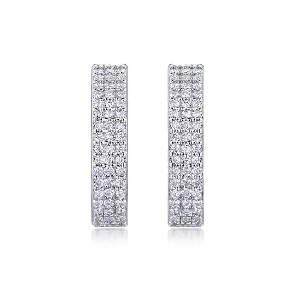 Twinrow Moissanite Huggie Hoop Earrings in Sterling Silver