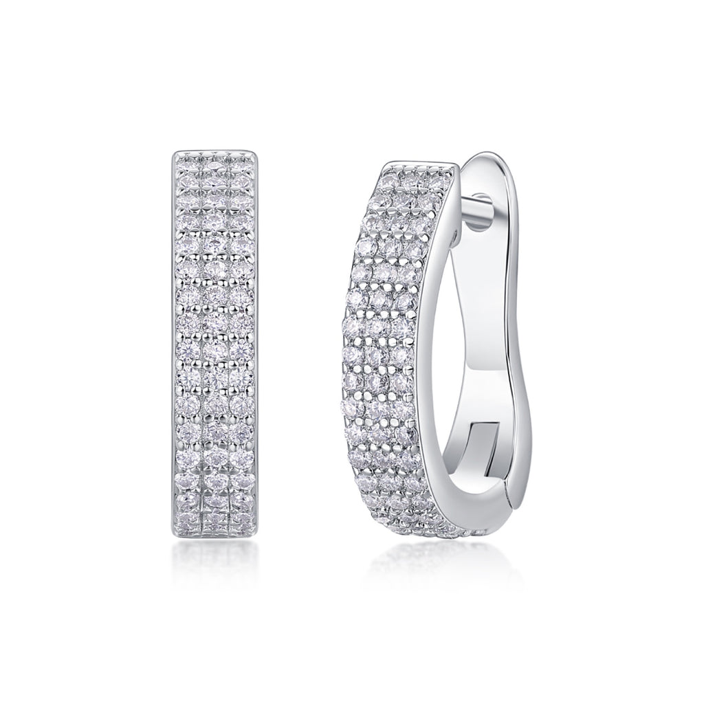 Twinrow Moissanite Huggie Hoop Earrings in Sterling Silver