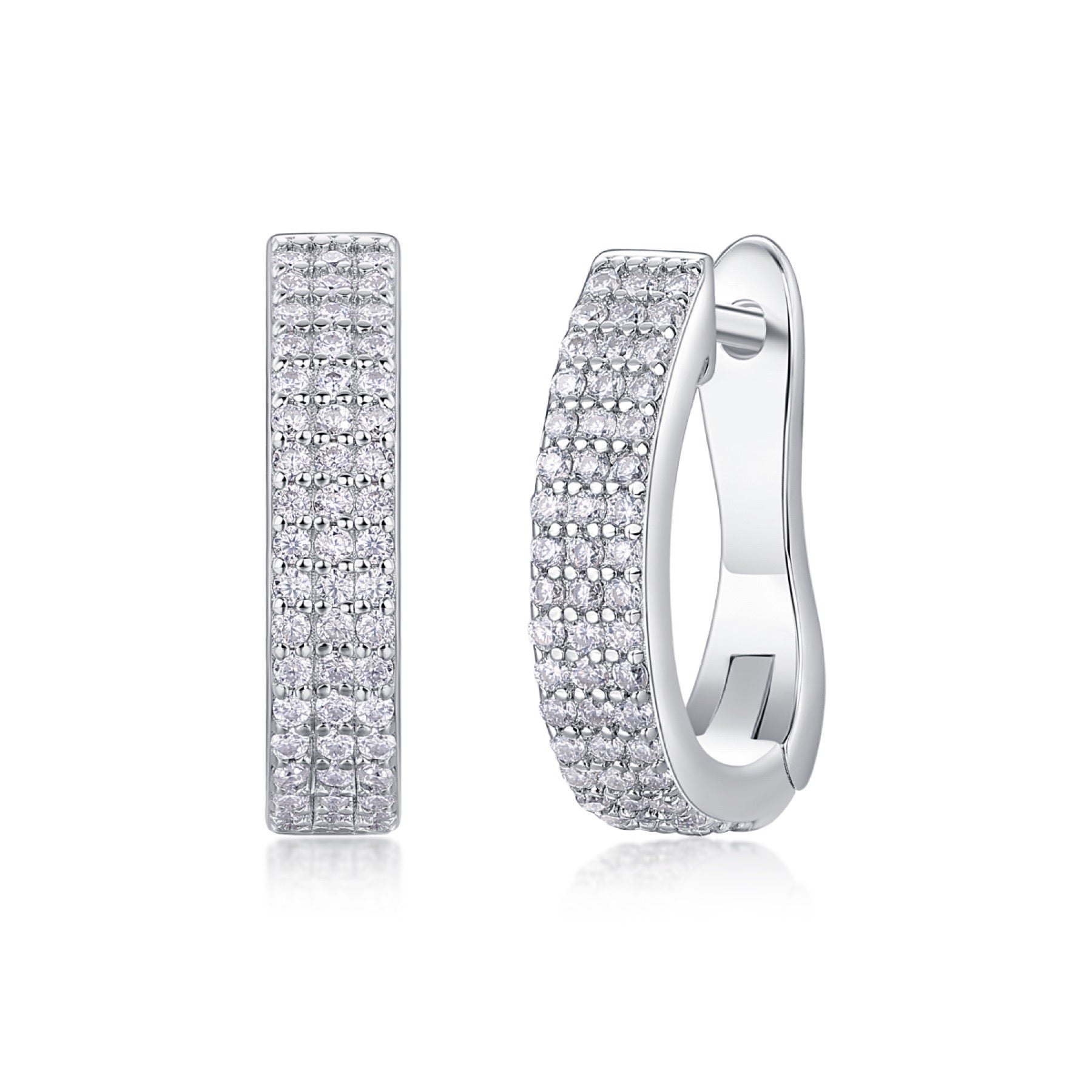 Twinrow Moissanite Huggie Hoop Earrings in Sterling Silver